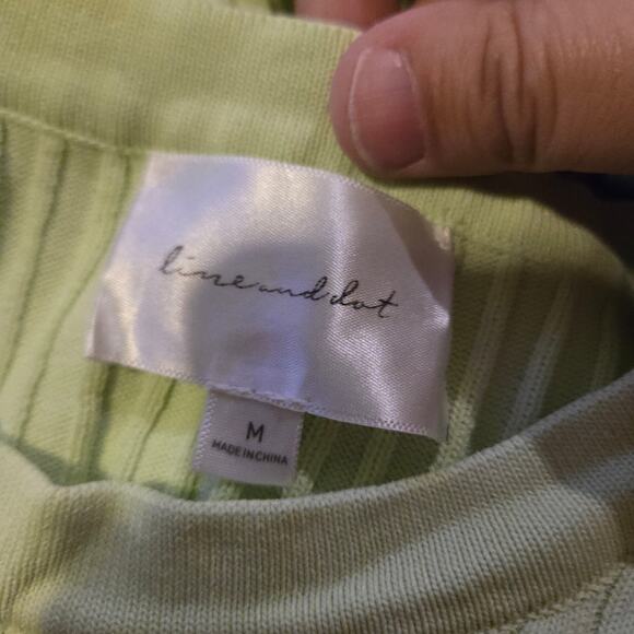 Line & Dot Ribbed Mini Dress Green Long Sleeve Size M Stretch Knit - Picture 3 of 8